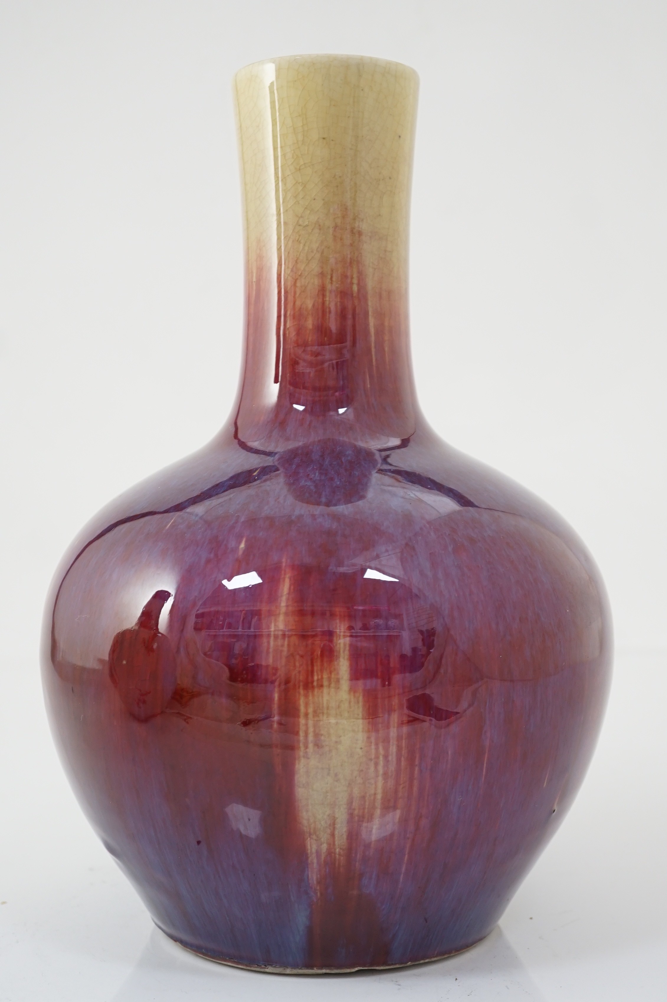 A Chinese flambe bottle vase, tianqiuping, 19th century, 35.3cm high